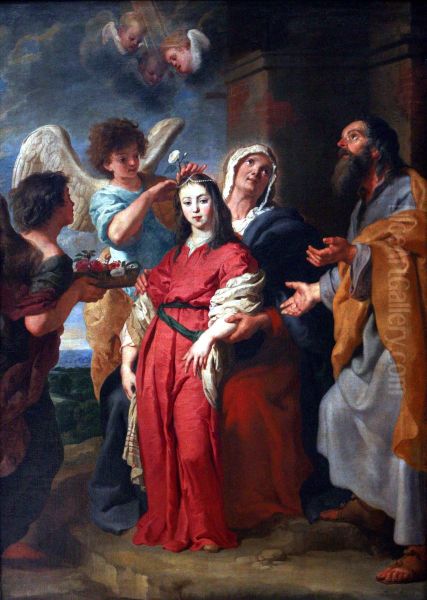 Adolescent Virgin decorated by Angels in the presence of Joachim and Saint Anne - view 1