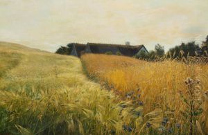 Summer landscape with a thatched farm. Summer landscape with a thatched farm.