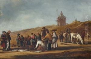 Landscape with fish vendors on the beach by Pieter de Neyn