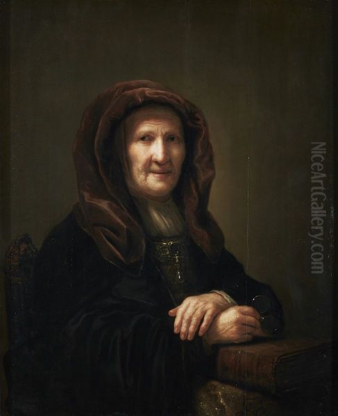 A tronie of an old woman seated, holding spectacles in her right hand - view 1