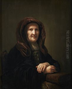 A tronie of an old woman seated, holding spectacles in her right hand
