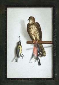 Trompe l'oeil with a falcon and its prey