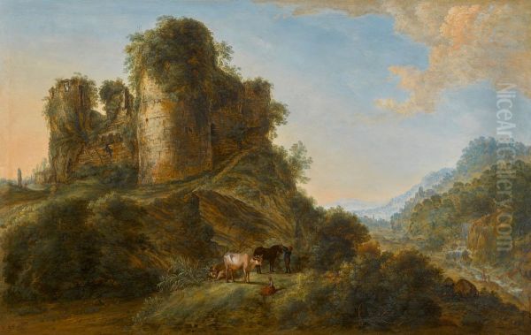 A landscape with the ruins of cesar castle at Vaulx-lez-Tournai - view 1