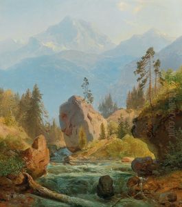 A mountain landscape with creek by Albert Zimmermann