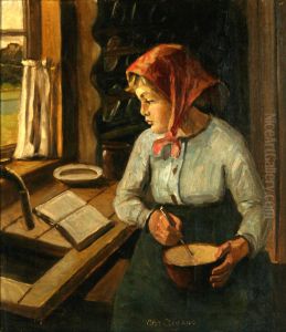 A girl with a headscarf by the window.