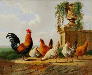 Chickens and a park vase.jpg by Albertus Verhoesen