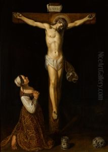 Mary Magdalene kneeling at the foot of the cross by Jan Pynas