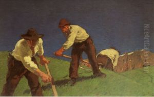 Die Bergmaher (I. Fassung) by Albin Egger-Lienz