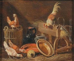 Huhnervolk im Stall by Albertus Verhoesen