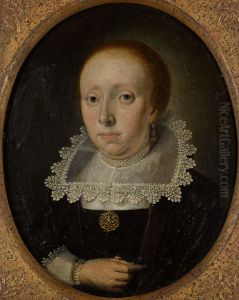 Portrait of a lady, half-length, wearing black with white lace collar and cuffs