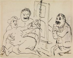 Selbstbildnis hinter der Staffelei mit Modellen by Lovis (Franz Heinrich Louis) Corinth