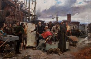 Cardinal Cisneros directs the construction of the Hospital of the Charity. by Alejandro Ferrant Y Fischermans