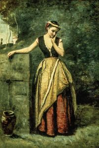 La reveuse a la fontaine by Jean-Baptiste Camille Corot