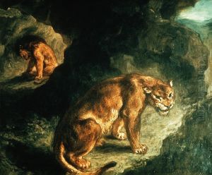 Lionne et lion dans leur antre by Eugene Delacroix