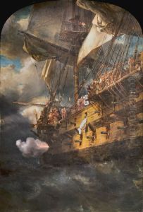 The Burial at Sea of a Marine Officer Serving under Louis XVI by Eugene Isabey