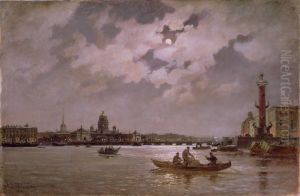 View of the Neva and the Admiralteyskaya Embankment by Moonlight by Alexander Beggrov