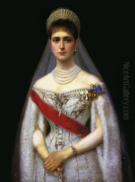 Empress Alexandra Feodorovna of Russia, born Princess Alix of Hessen and by Rhine in Russian court gown - view 1