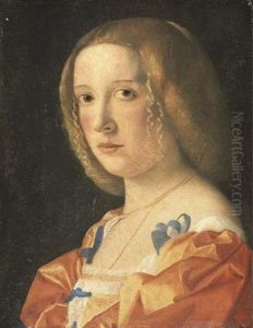 Portrait Of A Young Lady, Bust-length, In A Blue-bowed Orange Dress