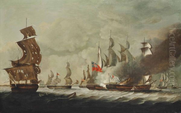 H.M. frigate Arethusa inflicting the final blows on the French frigate Pomone, 23 April 1794, off the Channel Islands - view 1