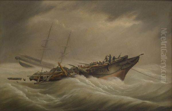 H.M.S. 'Serpent' dismasted in a violent squall off Spithead, 1st December 1836 - view 1