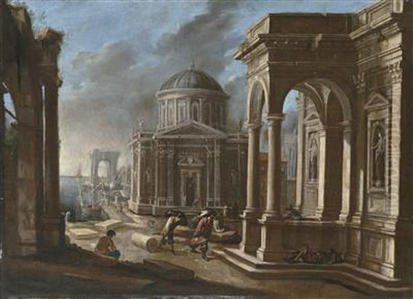 Architectural landscape with figures on a coast - view 1