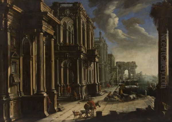View with architecture, triumphal arch and figures - view 1
