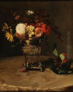 Dahlias et capucines a l'urne d'argent by unknown