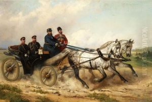 Tsar Alexander III in an open landau. by Nikolai Sverchkov