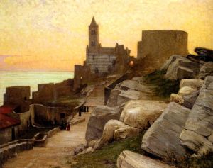 Mediterranean Village at Sunset (Portovenere in Italy) by Alexander Mann