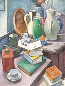 Stilleben mit Buchern und Krugen by Alexander Kanoldt