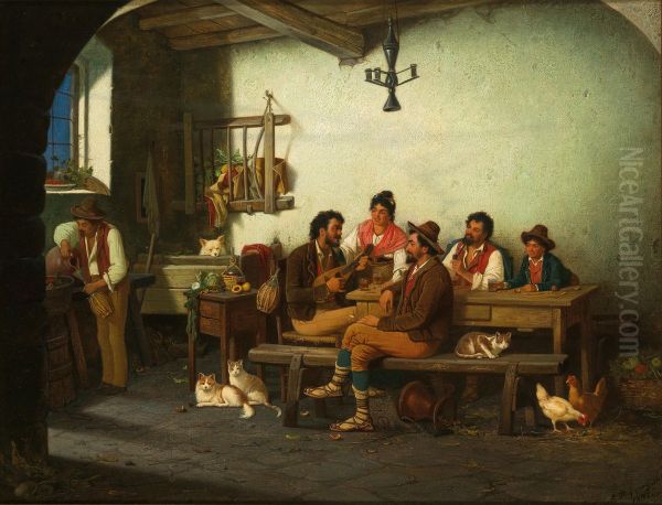 Group of people in a Roman tavern - view 1