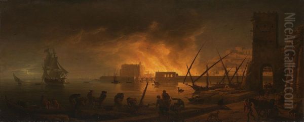 Nachtlicher Brand in einem Seehafen, 1748 - view 1