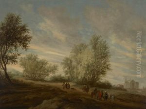 Landschap met de Leviet van Gibea en zijn dode bijvrouw op weg naar huis by Salomon van Ruysdael