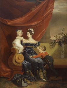 Portrait of the Empress Alexandra Feodorovna of Russia, nee Charlotte of Prussia with her two eldest children, Alexander and Maria Nikolaevna. by George Dawe