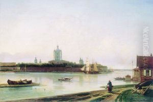 A View of Smolny Monastery, St. Petersburg by Alexey Bogolyubov