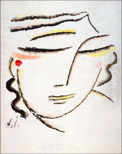 Inclined head with closed eyes by Alexei Jawlensky