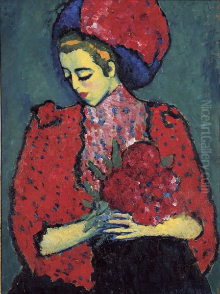 Young Girl with Peonies - view 1