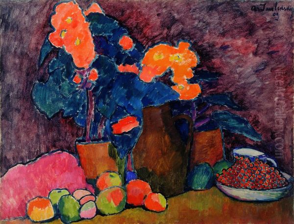 Flowers, fruit and jug - view 1