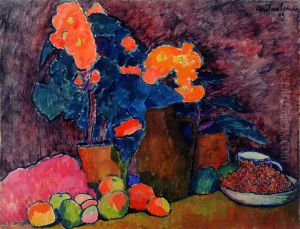 Flowers, fruit and jug by Alexei Jawlensky