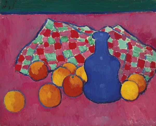 Blaue Vase mit Orangen - view 1
