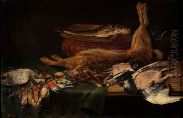 Still life with a hare, dead birds and fish - view 1