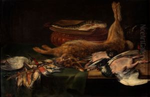 Still life with a hare, dead birds and fish