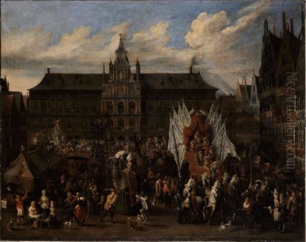 Festival in Antwerp on the square of the town hall in honor of the Spanish monarchy - view 1