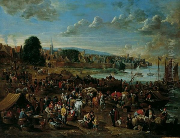 Harbour Scene with View of a Town - view 1