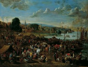 Harbour Scene with View of a Town by Alexander van Bredael