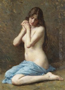 A seated nude with a blue drape, a study forPenitent Magdalena