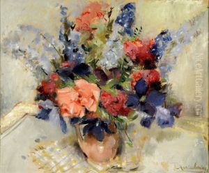 Vase Garni De Fleurs. by Marius Carion