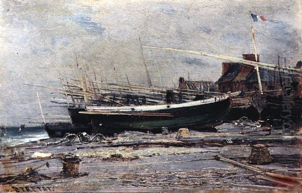 Boats in Etretat - view 1