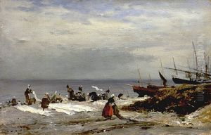 Washerwomen in Etretat by Alexey Bogolyubov