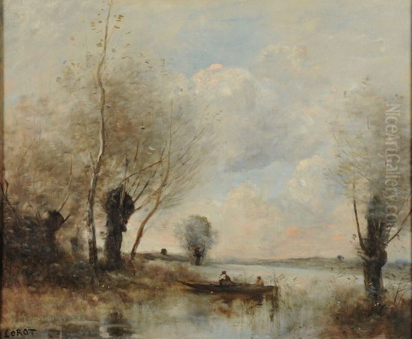 La peche en barque aupres des saules - view 1